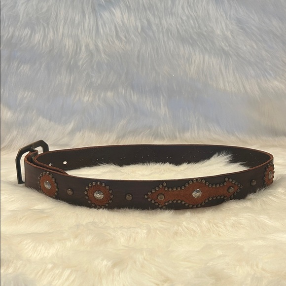 Rare Jeff Gallea Brown Leather Studded Belt with Studs Y2K Rare - Picture 6 of 8
